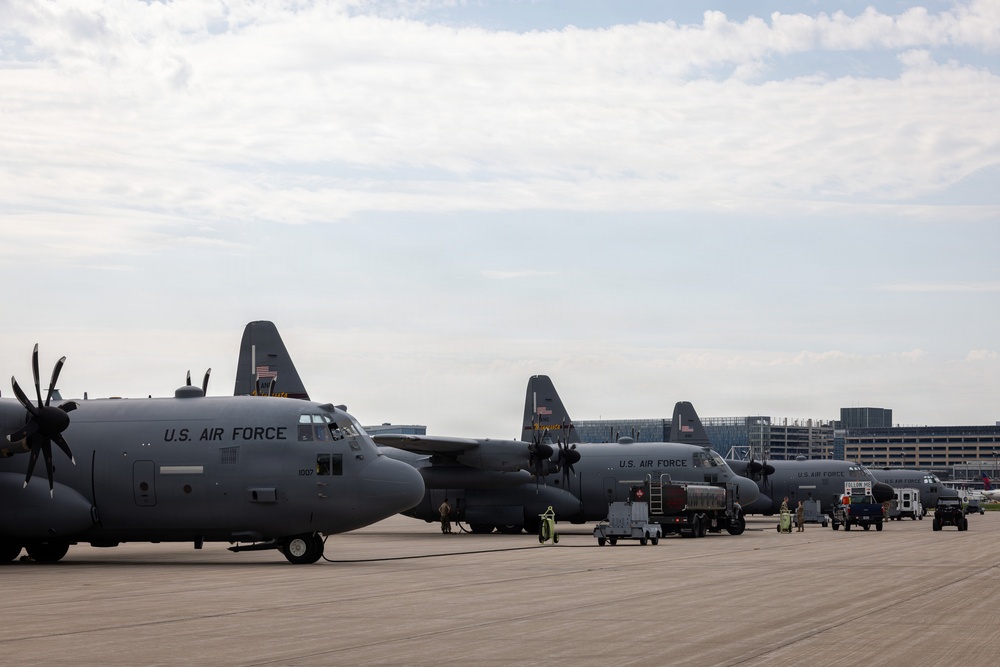 C-130Hs Fly Together in Large Formation