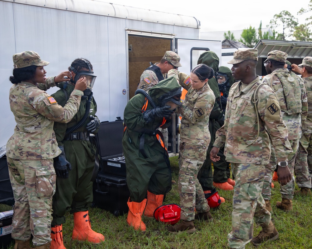 U.S. Soldiers and Airmen with the Georgia National Guard conduct joint CBRN exercise