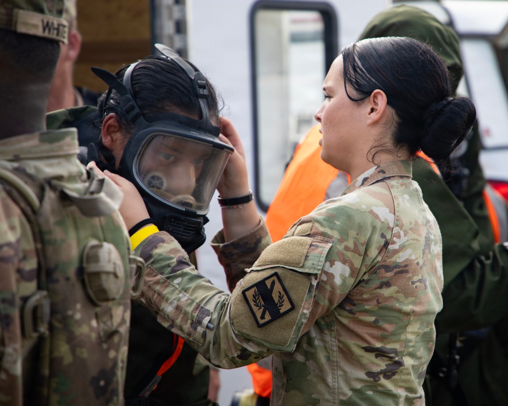 U.S. Soldiers and Airmen with the Georgia National Guard conduct joint CBRN exercise