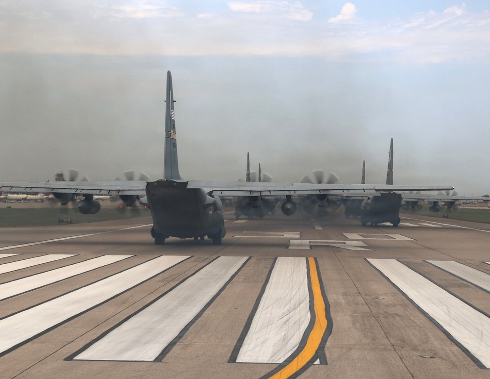 C-130Hs Fly Together in Large Formation