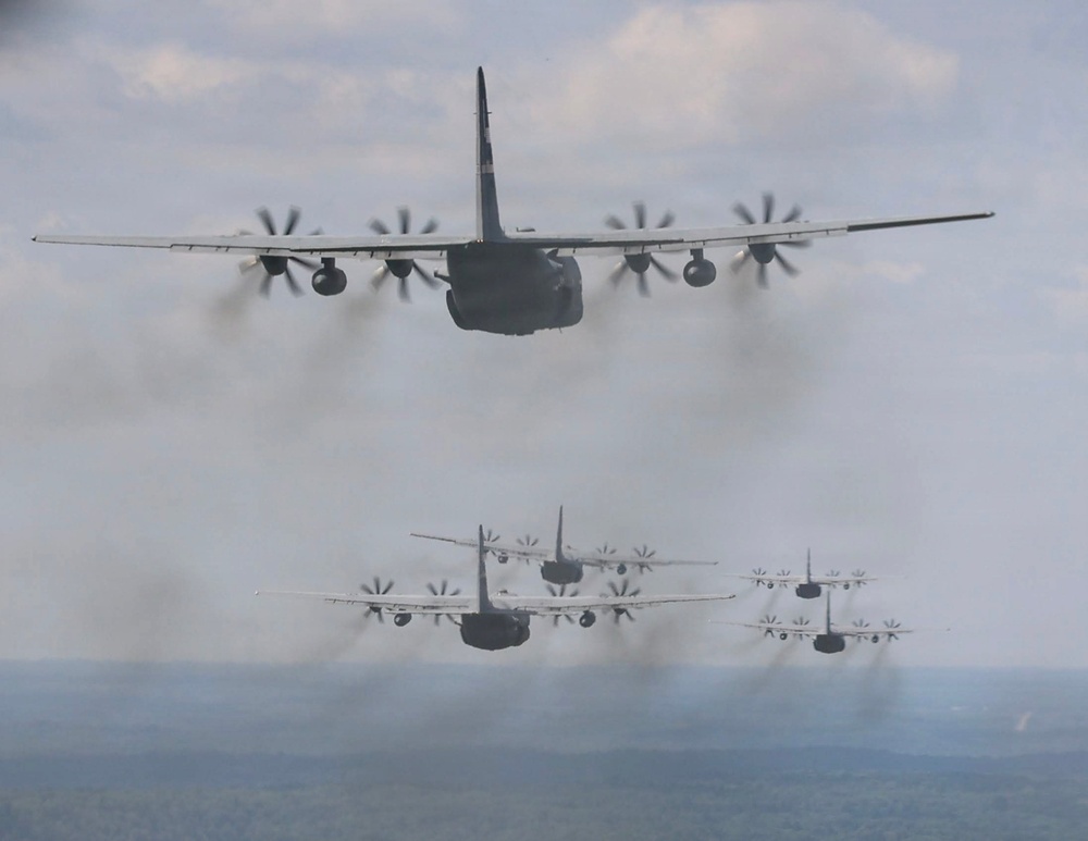 C-130Hs Fly Together in Large Formation