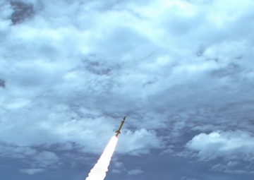 A rocket is captured mid-launch approximately 1.374 seconds after liftoff, as indicated by the timestamp overlay reading 'Thu Aug 6 2026 13:00:01.374 125.42 S'. The rocket is ascending steeply with a bright white and orange exhaust plume and a large billowing smoke trail beneath it. The launch appears to take place at an open outdoor facility with launch support poles visible in the background.