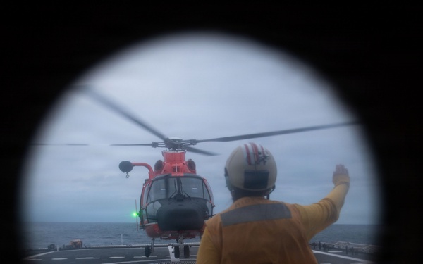 USCGC Midgett (WMSL 757) conducts flight operations while underway in the East China Sea
