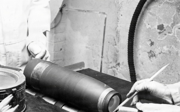 Historical McAlester Army Ammunition Plant photo circa 1940's-employees working on the bomb line