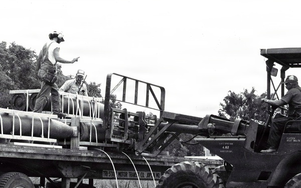 Historical McAlester Army Ammunition Plant photo - bomb truckload docking