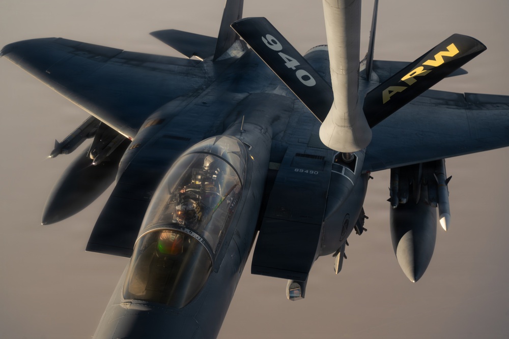KC-135 refuels F-15s in support of regional security
