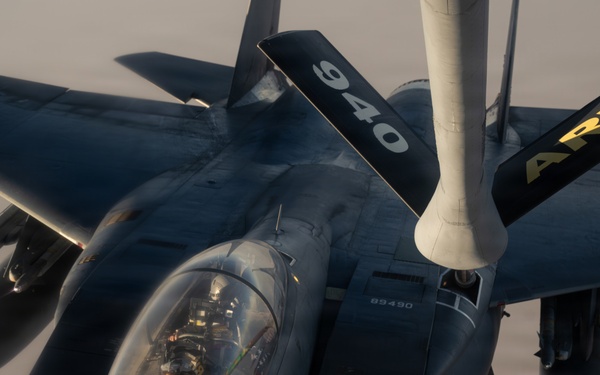 KC-135 refuels F-15s in support of regional security