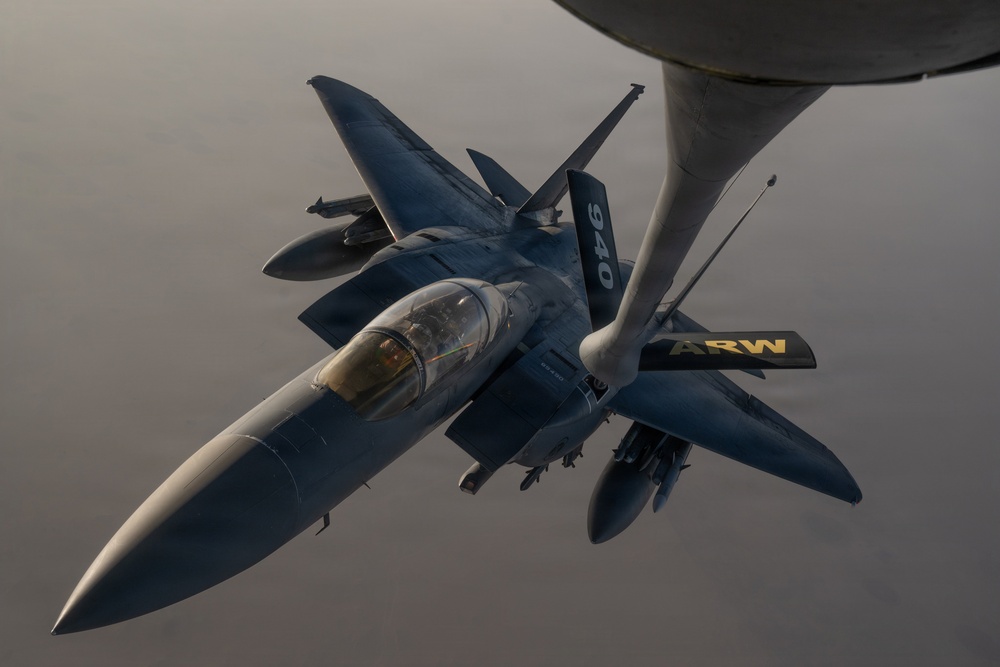 KC-135 refuels F-15s in support of regional security