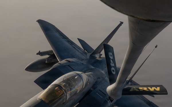 KC-135 refuels F-15s in support of regional security