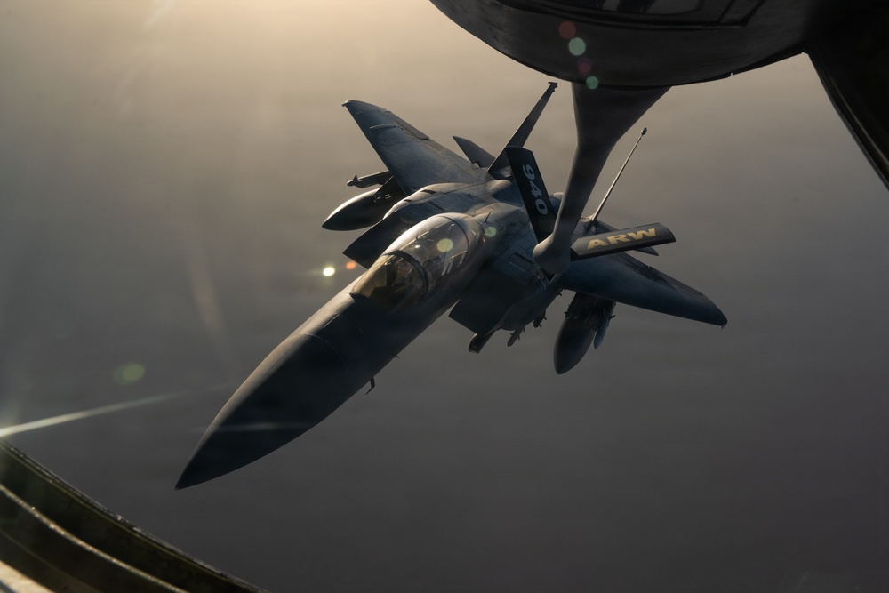 KC-135 refuels F-15s in support of regional security