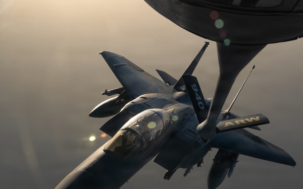 KC-135 refuels F-15s in support of regional security