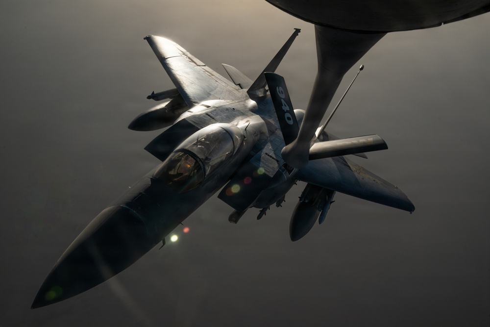 KC-135 refuels F-15s in support of regional security