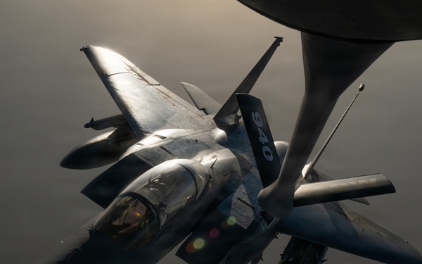 KC-135 refuels F-15s in support of regional security