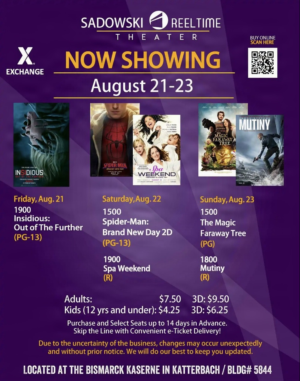 Movies at Sadowski theater - 21-23 Aug