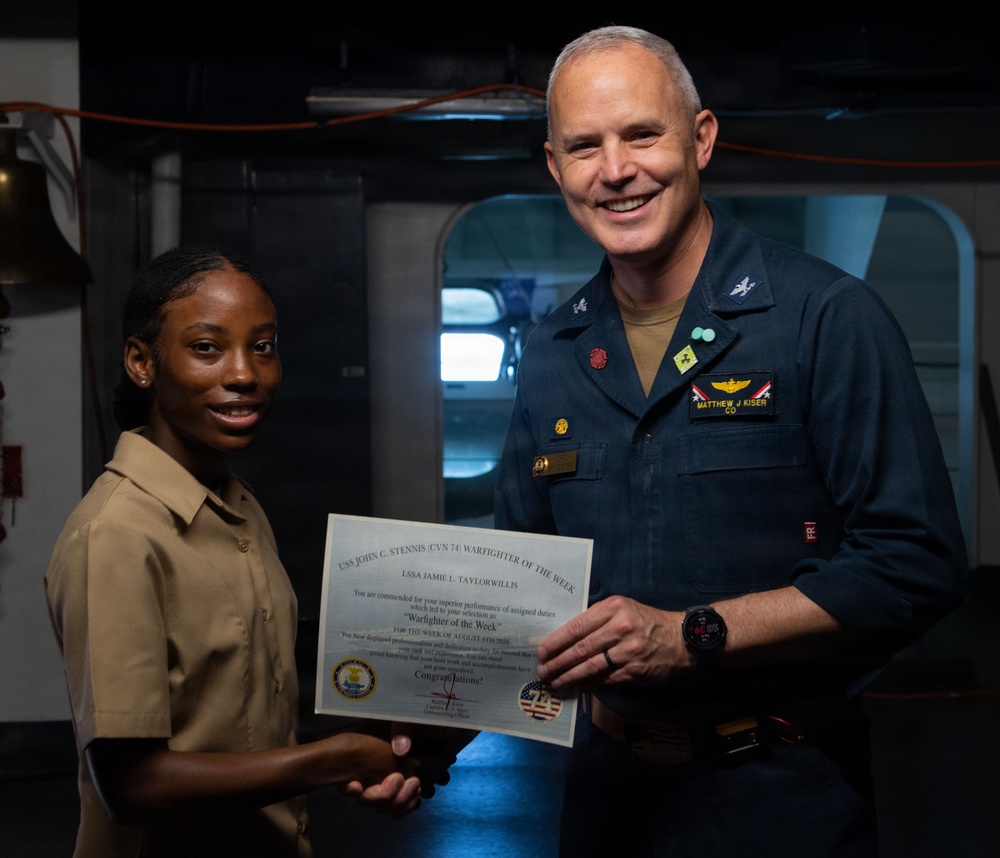 USS John C. Stennis (CVN 74) recognizes LSSA Jamie Taylorwillis