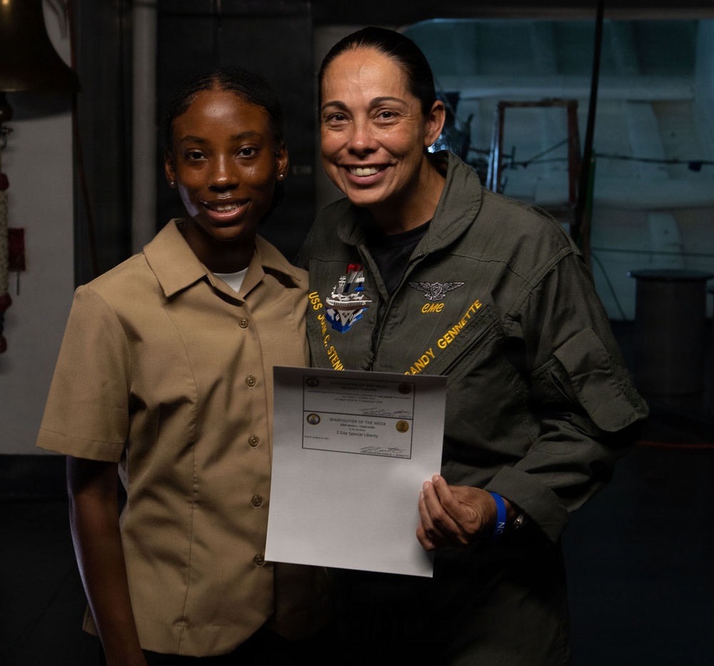 USS John C. Stennis (CVN 74) recognizes LSSA Jamie Taylorwillis