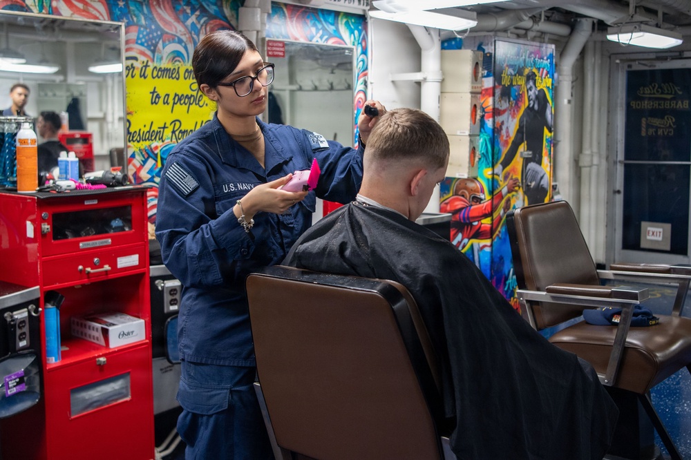 Ronald Reagan Sailors Visit the Barbershop