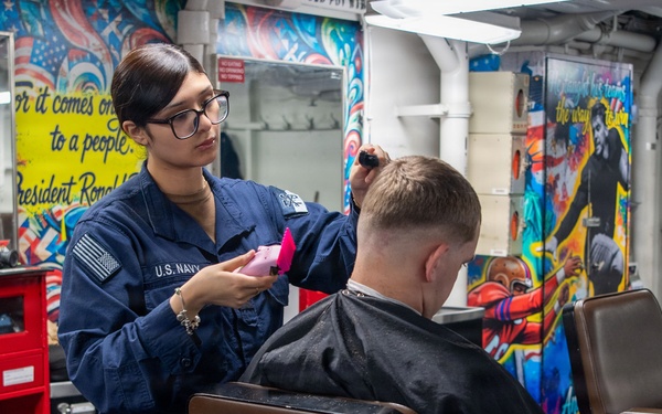 Ronald Reagan Sailors Visit the Barbershop