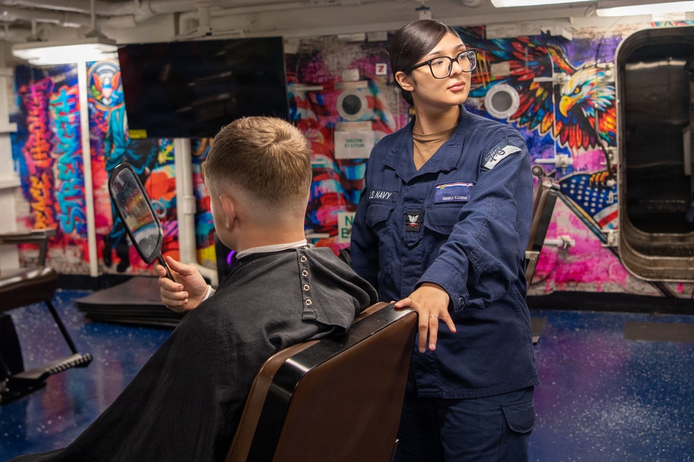 Ronald Reagan Sailors Visit the Barbershop