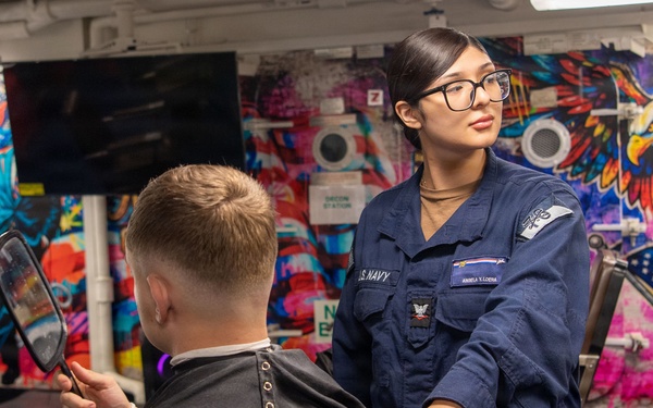 Ronald Reagan Sailors Visit the Barbershop