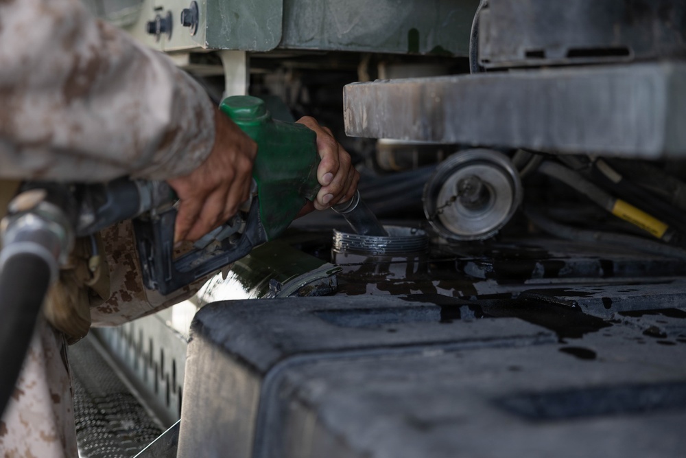 U.S. Marines with 3/11 utilize the defense fuel support point at MCAGCC