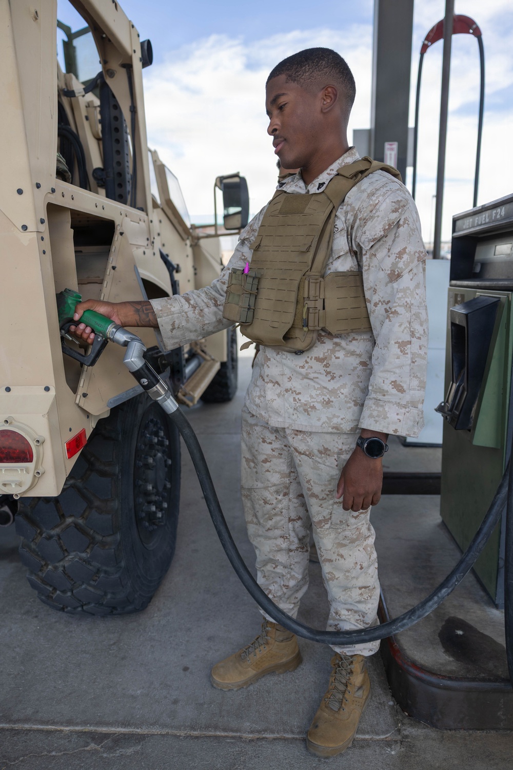 U.S. Marines with 3/11 utilize the defense fuel support point at MCAGCC