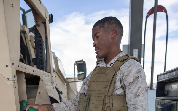 U.S. Marines with 3/11 utilize the defense fuel support point at MCAGCC