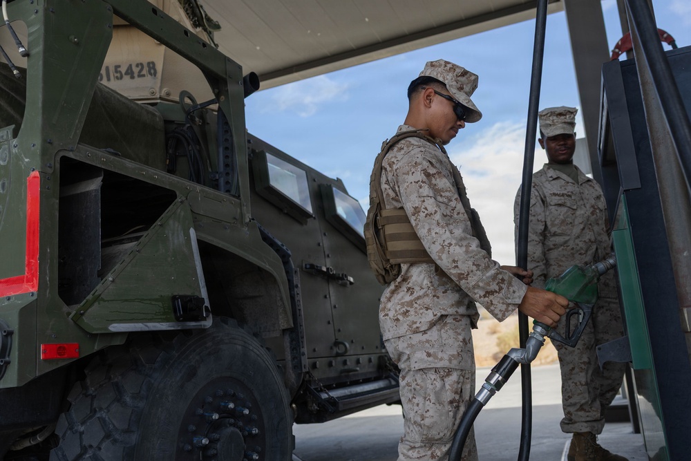 U.S. Marines with 3/11 utilize the defense fuel support point at MCAGCC