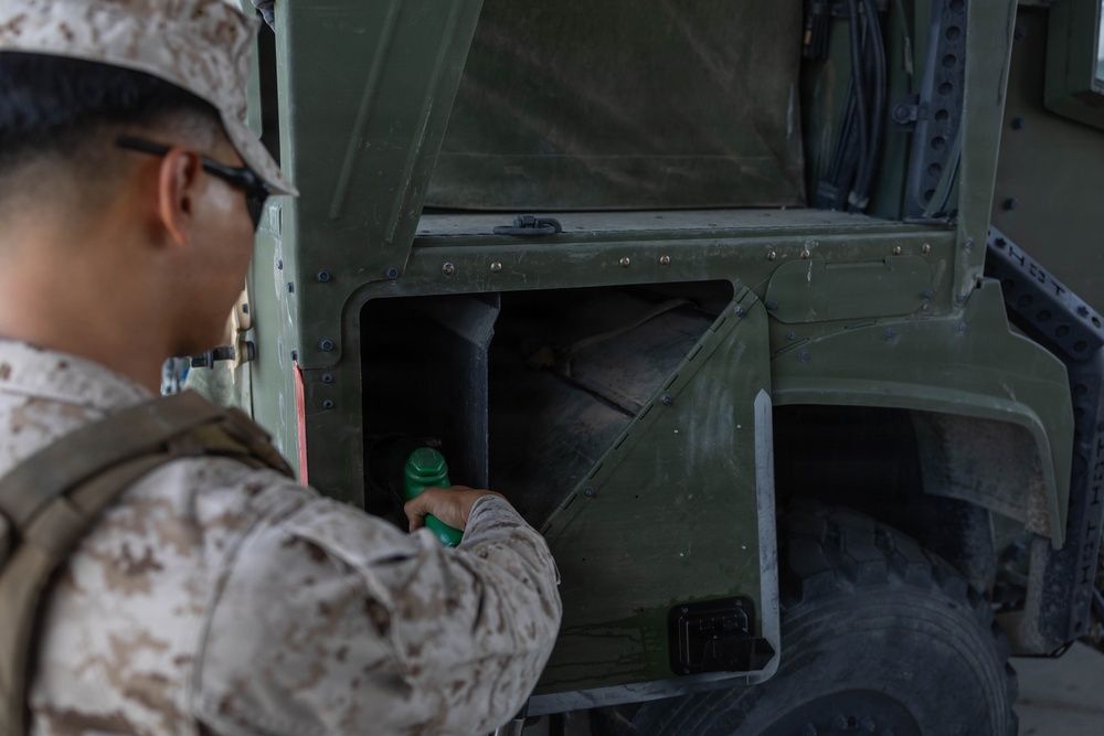 U.S. Marines with 3/11 utilize the defense fuel support point at MCAGCC