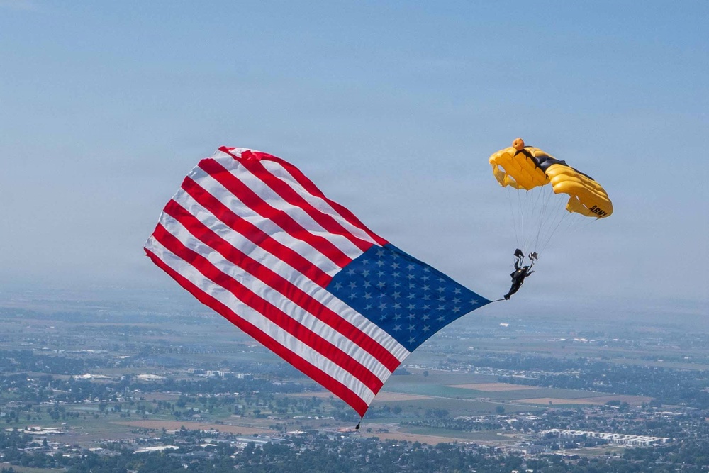 The U.S. Army Parachute Team jumps for Yellowstone International Airshow