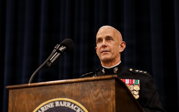 Lt. Gen. Odom hosts The Honorable Nicola Clase for Evening Parade at Marine Barracks Washington