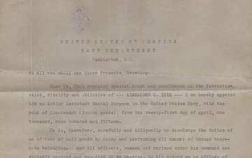 Lt. j.g. Alexander Lyle Appointment as Acting Assistant Dental Surgeon Letter