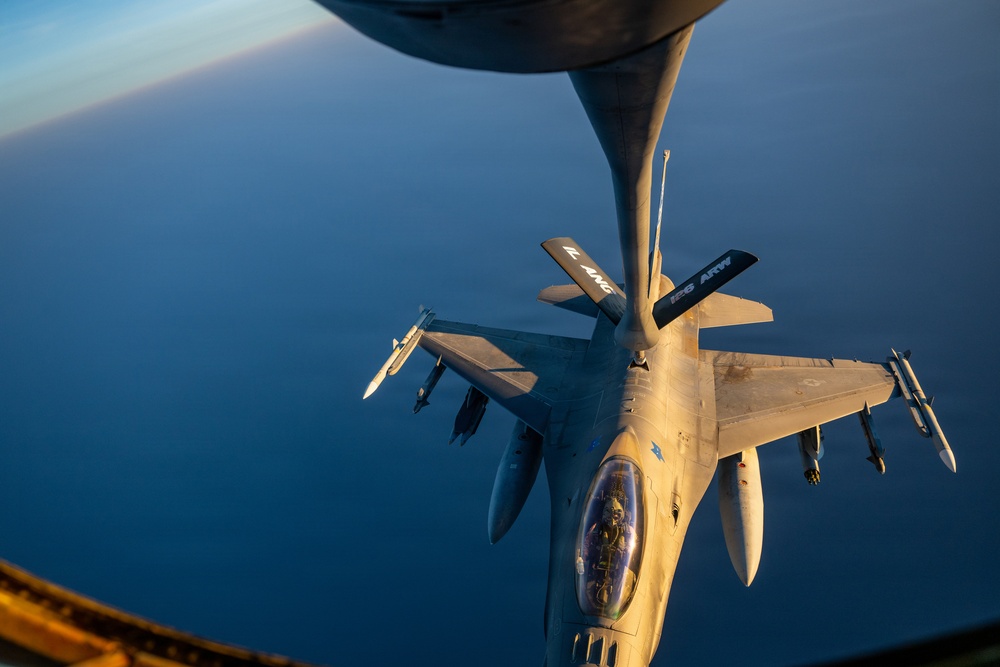 KC-135 refuels F16s for regional deterrence