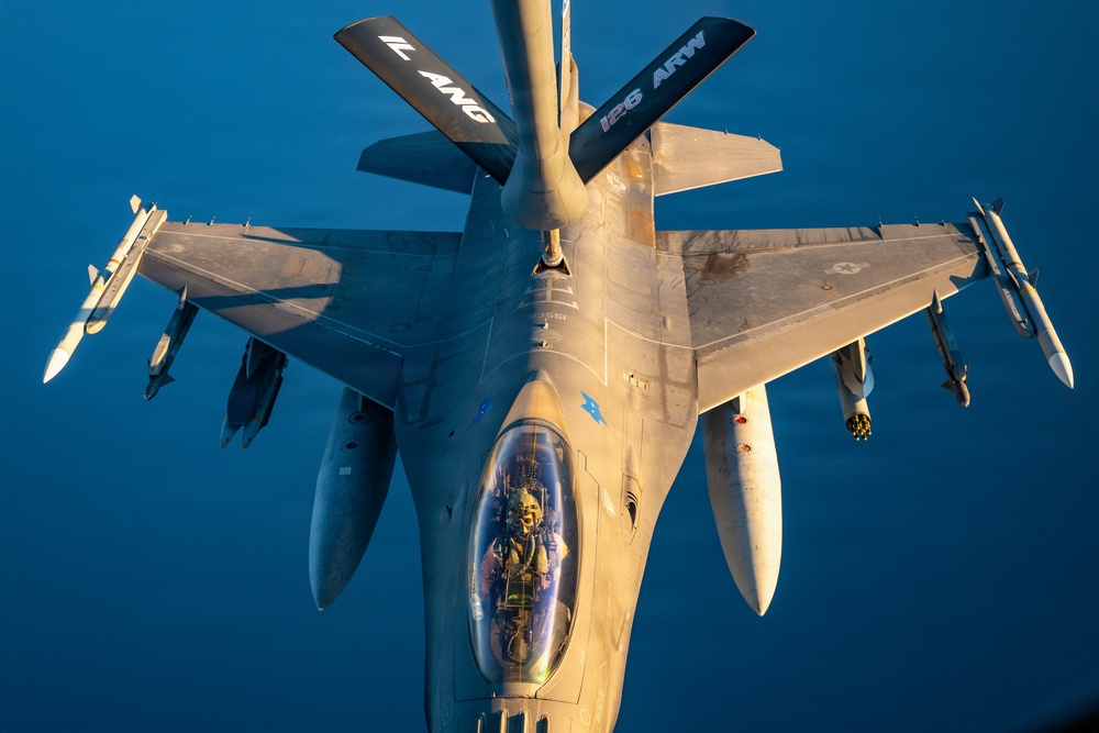 KC-135 refuels F16s for regional deterrence