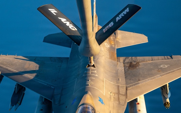 KC-135 refuels F16s for regional deterrence