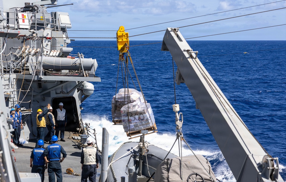 USS Mustin conducts replenishment-at-sea with USNS Alan Shepard