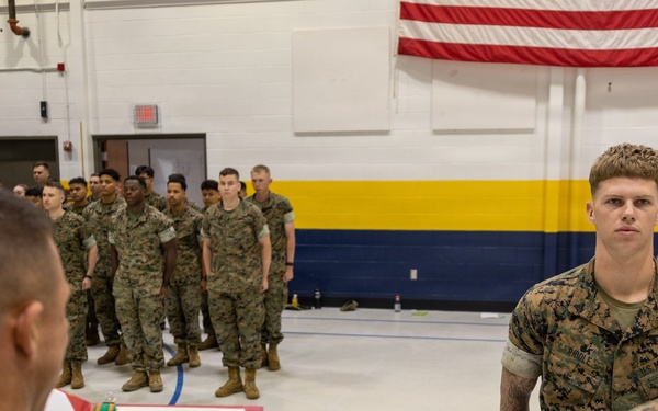 U.S. Marine receives Navy and Marine Corps Achievement Medal during awards ceremony