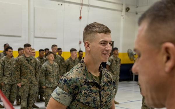 U.S. Marine Receives a Navy and Marine Corps Achievement Medal during an award ceremony