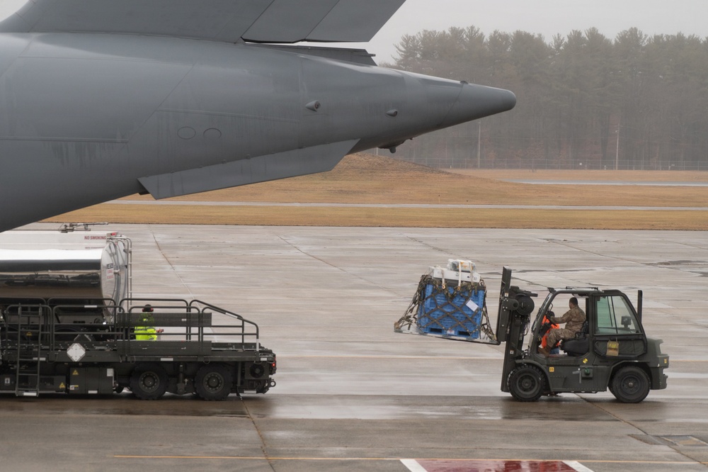 66 LRS load QZSS-HP onto a C-17 at Hanscom