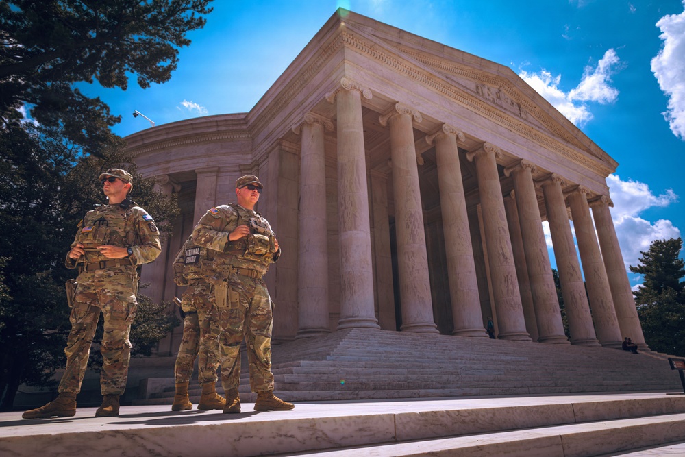 JTF DC National Guardsmen Patrol Near the Thomas Jefferson Memorial