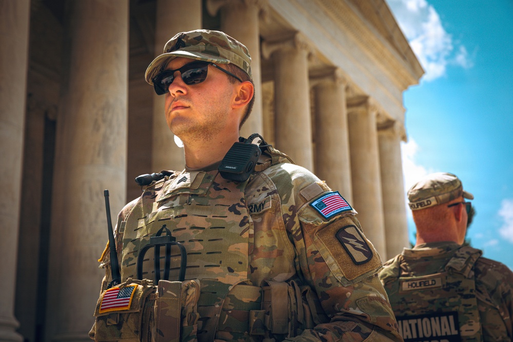 JTF DC National Guardsmen Patrol Near the Thomas Jefferson Memorial