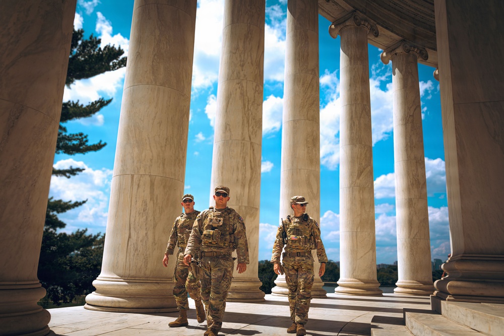 JTF DC National Guardsmen Patrol Near the Thomas Jefferson Memorial