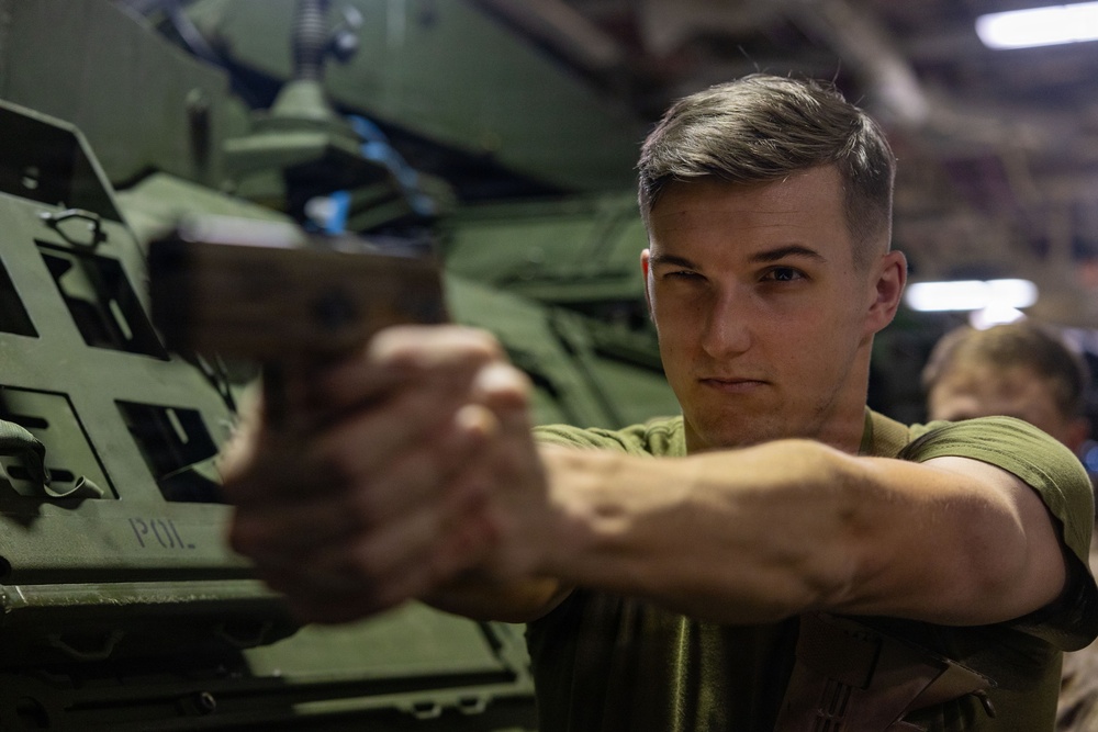11th MEU Marines Conduct Weapon Familiarization Drills Aboard USS Boxer
