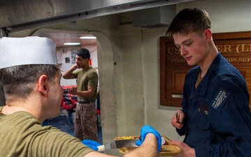 U.S. Marines, Sailors Serve Brunch Aboard USS Boxer