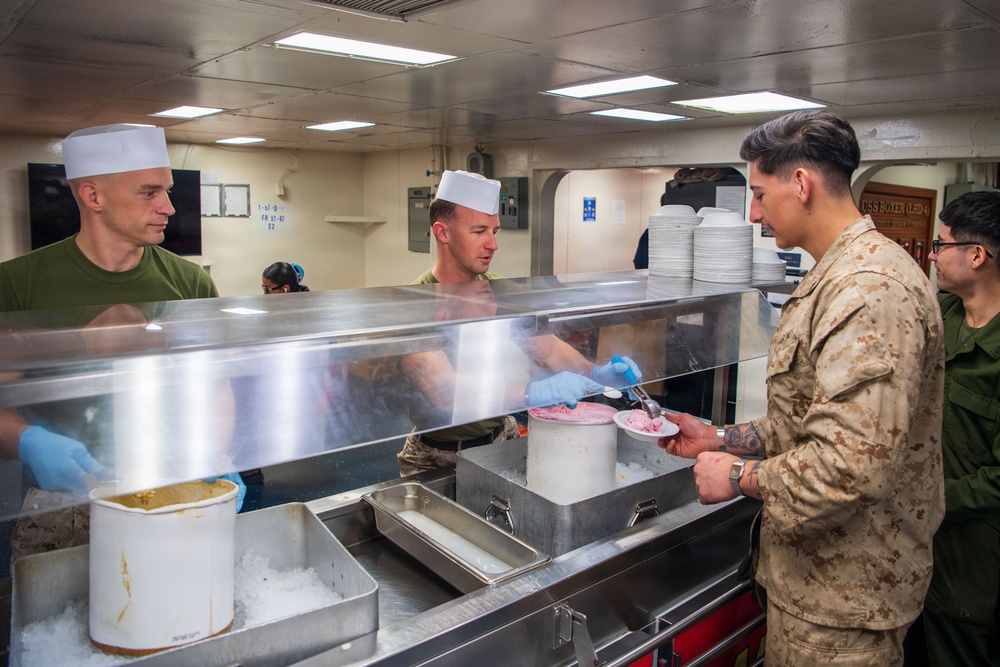U.S. Marines, Sailors Serve Brunch Aboard USS Boxer