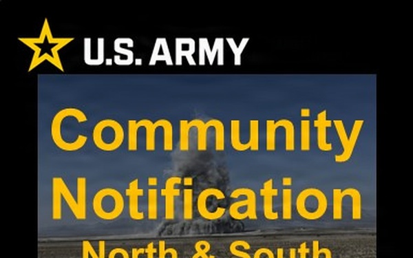 This is a U.S. Army community notification graphic announcing that North and South Ranges are active at Tooele Army Depot. The image features bold yellow text on a dark background with a background photo showing what appears to be an explosion or detonation in a desert landscape. It includes official U.S. Army branding and logos from Tooele Army Depot and an 'On The Line' insignia.