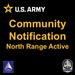 This is a U.S. Army community notification graphic from Tooele Army Depot announcing that the North Range is active. The image uses the standard U.S. Army branding with a gold star logo on a black background. It appears to be a public safety or informational announcement intended to alert nearby residents of active range operations.