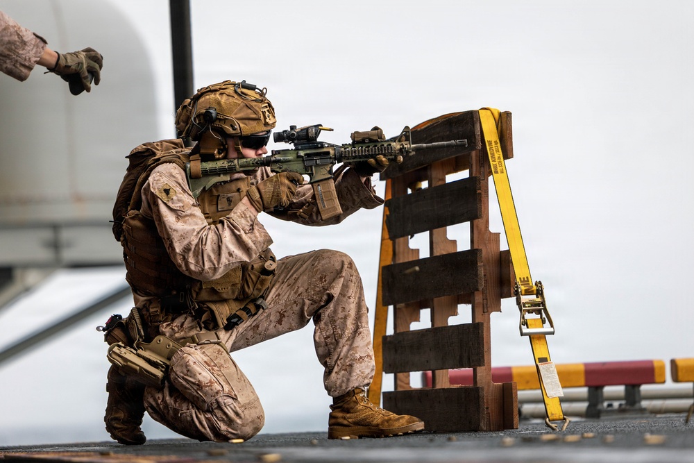 11th MEU Marines, Sailors Conduct Combat Marksmanship Training Aboard USS Boxer