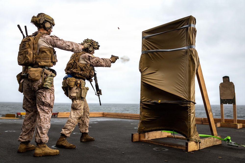 11th MEU Marines, Sailors Conduct Combat Marksmanship Training Aboard USS Boxer