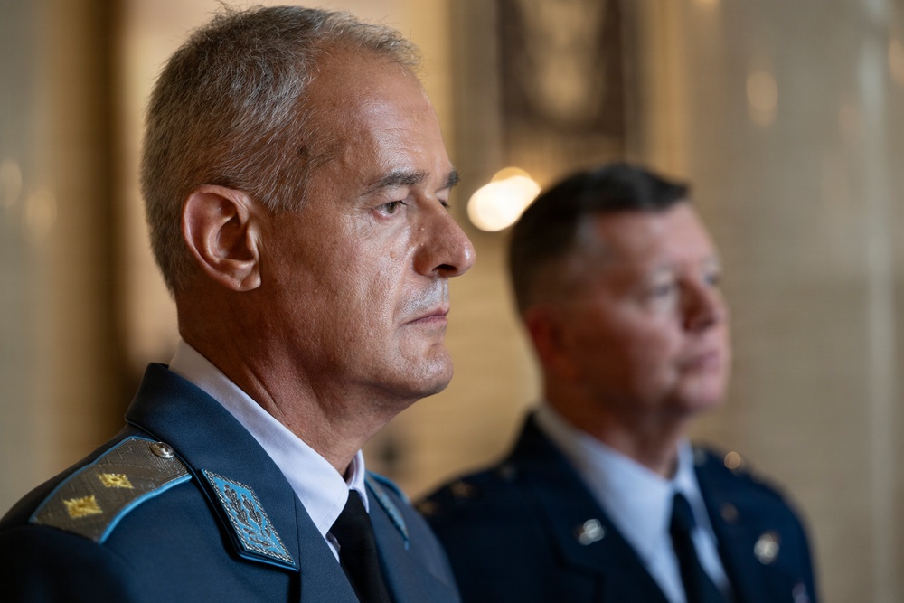 Bulgarian Air Force Commander Maj. Gen. Nikolay Rusev Participates in an Air Force Full Honors Wreath-Laying Ceremony at the Tomb of the Unknown Soldier